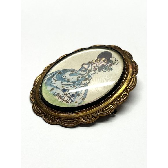 Estate TIM Portrait Under Glass Brooch Pin - Picture 3 of 6